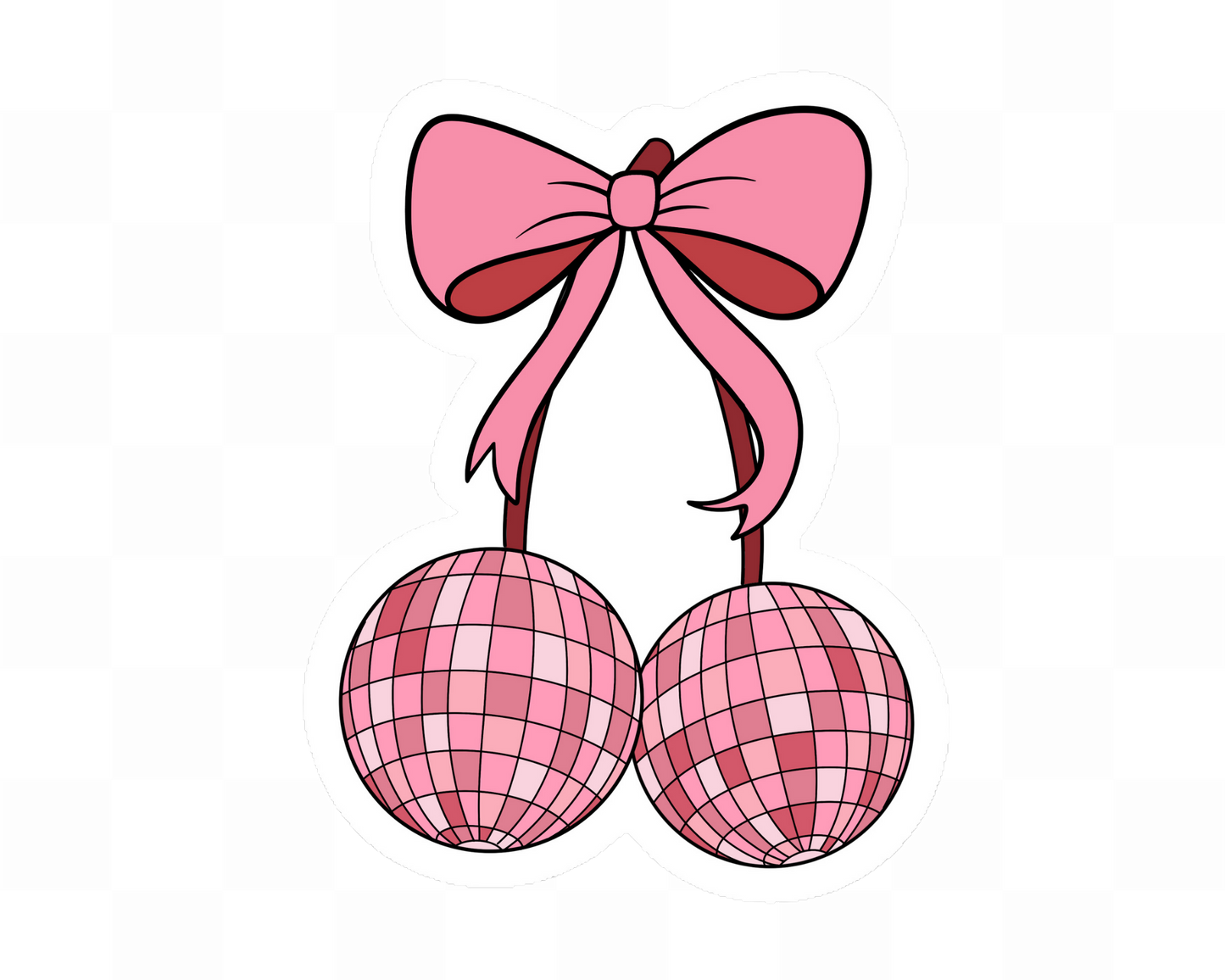 Disco Balls Cherry Bow Sticker Coloured Sticker