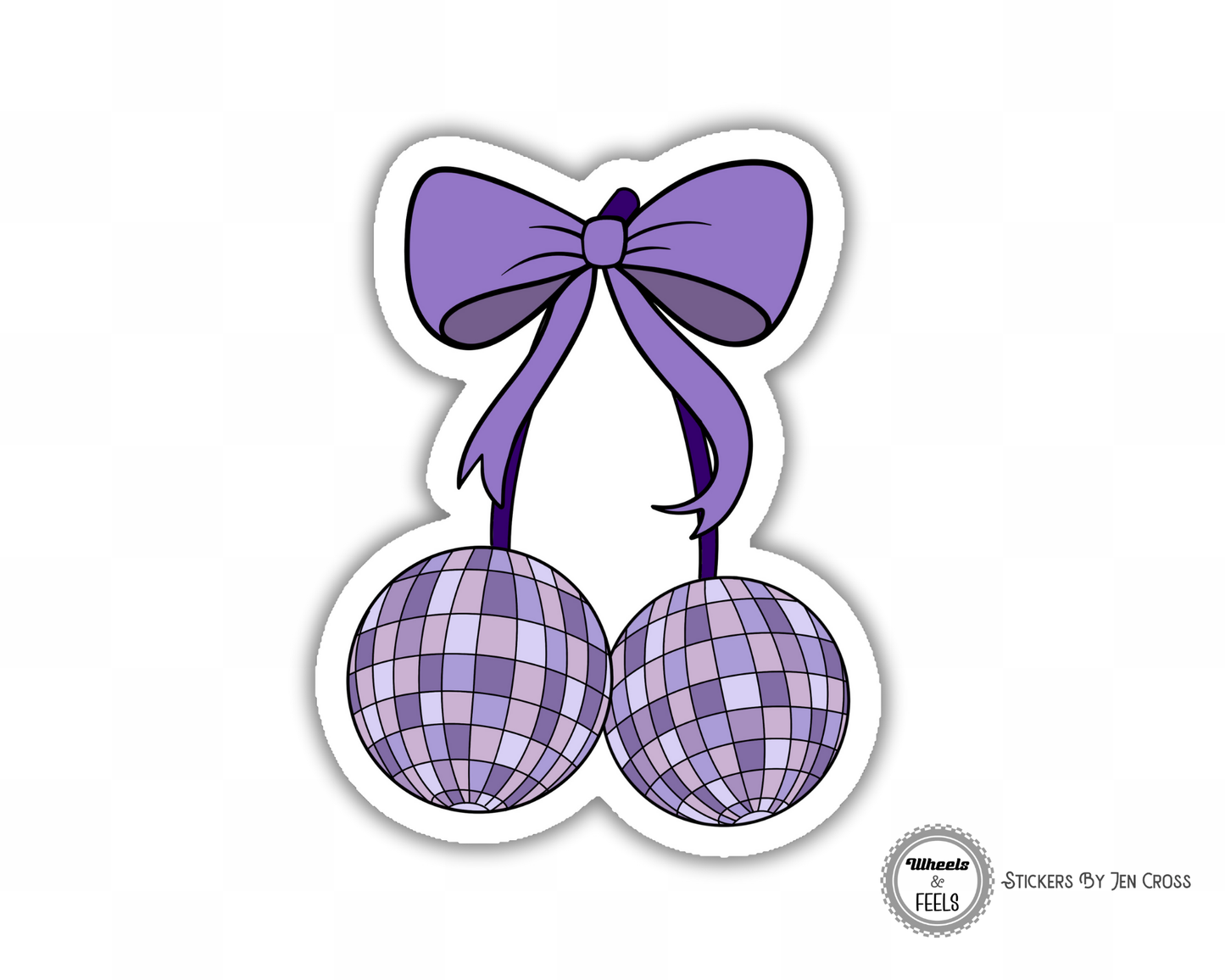 Disco Balls Cherry Bow Sticker Coloured Sticker