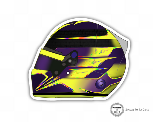 Lewis Inspired Yellow and Purple Race Helmut 2024 Sticker