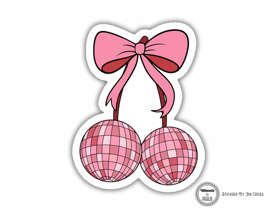 Disco Balls Cherry Bow Sticker Coloured Sticker